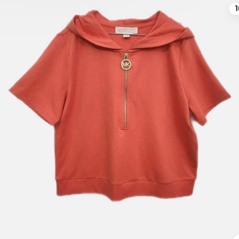 NWT Michael Kors Orange 1/4 Zip Short Sleeve With Hood